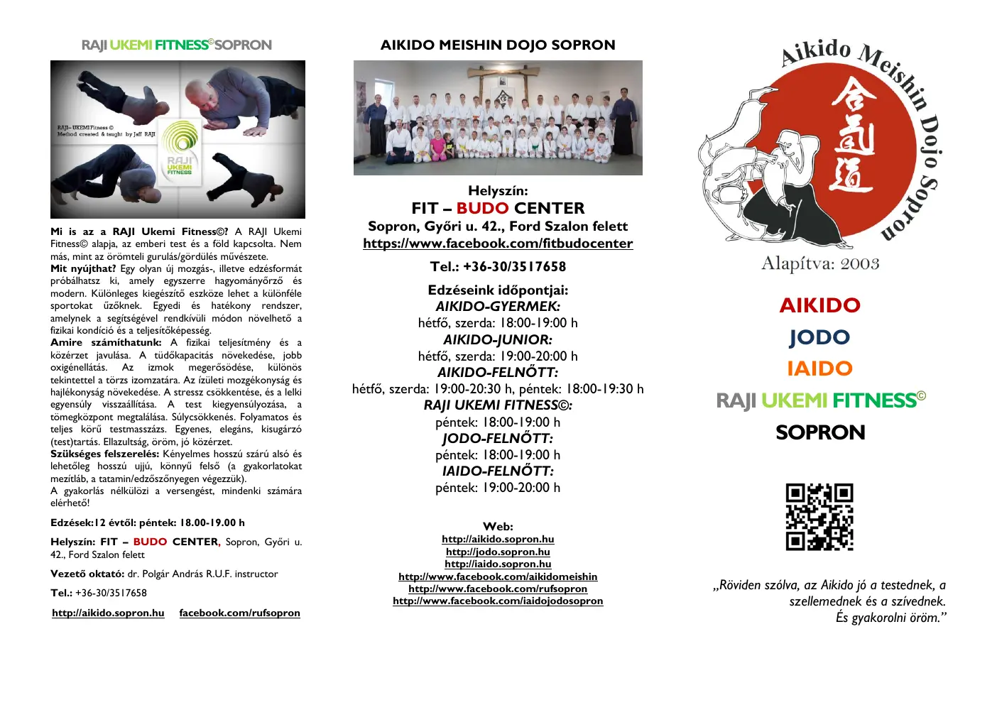 Aikido Meishin Dojo szórólap – első oldal