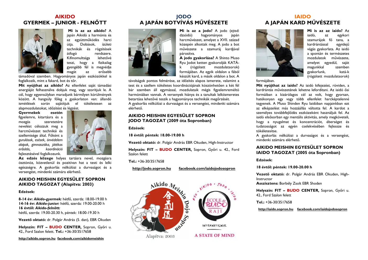Aikido Meishin Dojo szórólap – második oldal